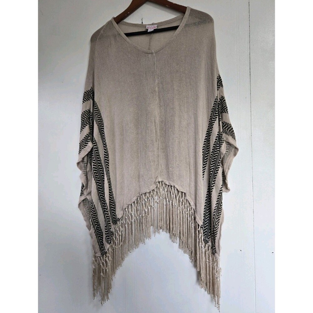 Alloy Poncho Womens M Beige Cape Cardigan Cloak Fringe Tassel Shawl Western